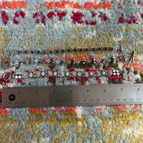 Silver + Pink, Purple, & Clear Crystal 3 Bracelet Stack Set - Picture 7 of 7
